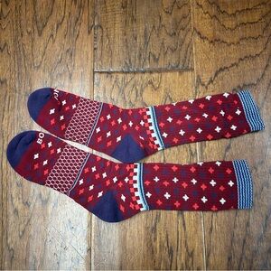 Bombas Burgundy and Navy Geometric Dress Socks‎